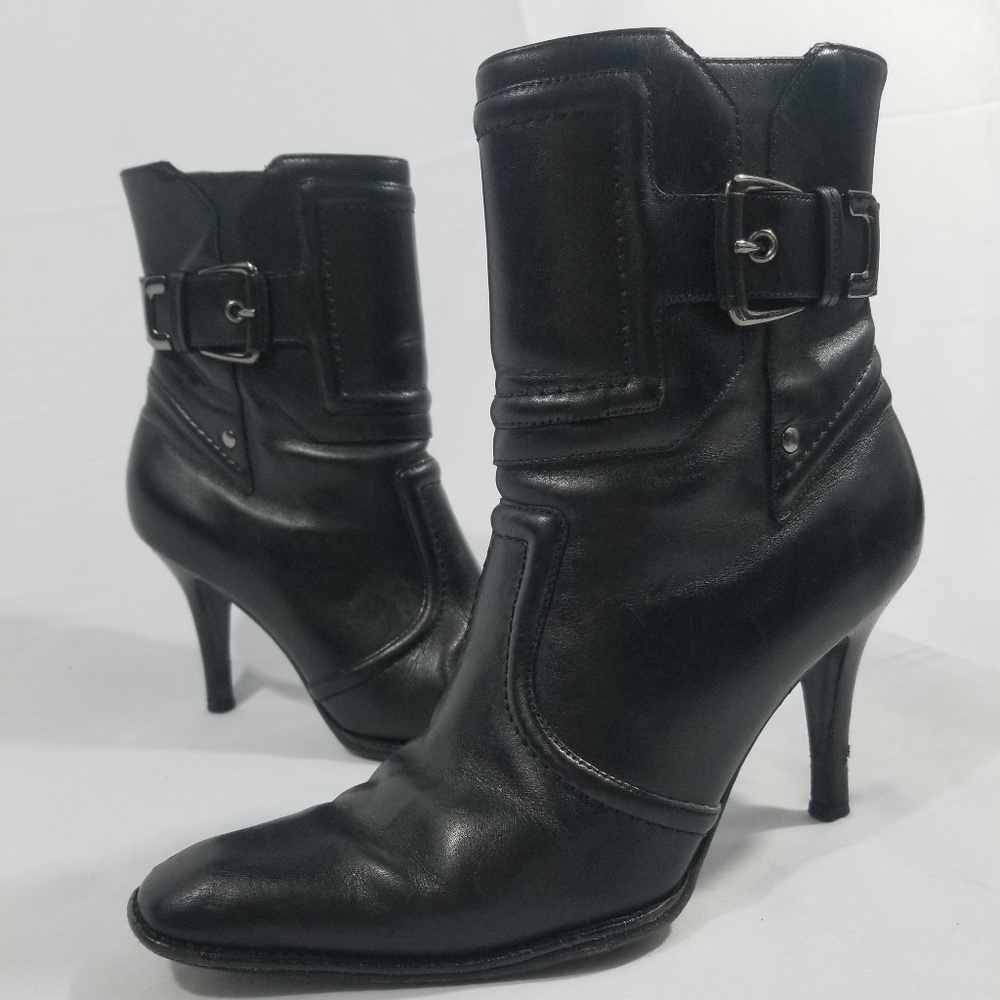 Black Leather Cole Haan Buckle Booties Size 6B